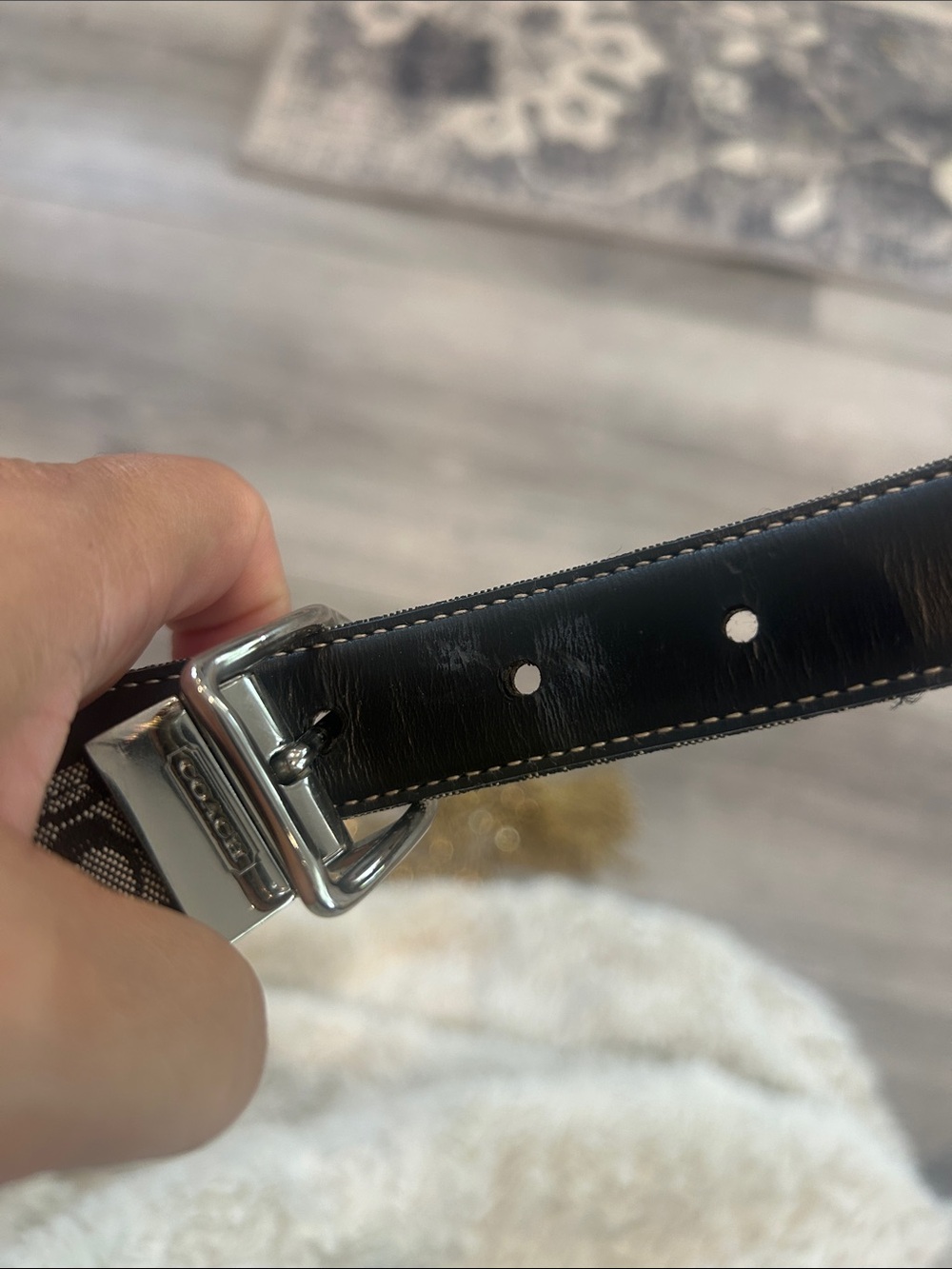Coach Black & Gray Signature Monogram Belt with Silver Hardware Sz M - Picture 11 of 15